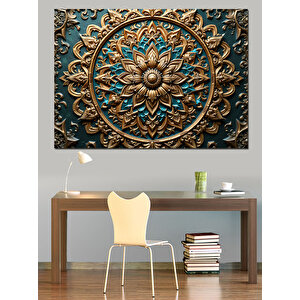Turkuaz Altın Mandala Deseni Dekoratif Kanvas - Mdf Ahşap Tablo