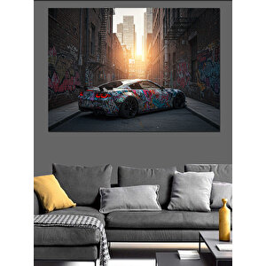 Terk Edilmiş Renkli Spor Araba Dekoratif Kanvas - Mdf Ahşap Tablo 50x70 cm