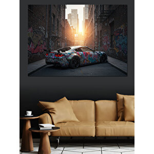 Terk Edilmiş Renkli Spor Araba Dekoratif Kanvas - Mdf Ahşap Tablo 50x70 cm