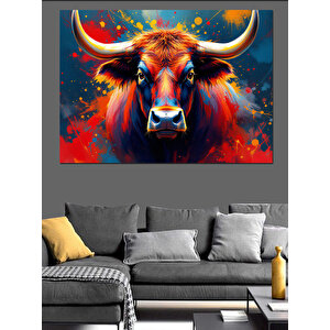 Soyut Renkli Boğa Portresi Dekoratif Kanvas - Mdf Ahşap Tablo 70x100 cm