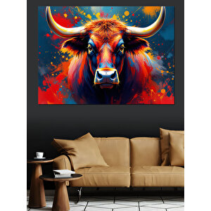 Soyut Renkli Boğa Portresi Dekoratif Kanvas - Mdf Ahşap Tablo