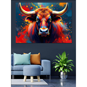 Soyut Renkli Boğa Portresi Dekoratif Kanvas - Mdf Ahşap Tablo