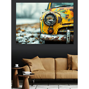 Sarı Eski Model Araba Dekoratif Kanvas - Mdf Ahşap Tablo 25x35 cm