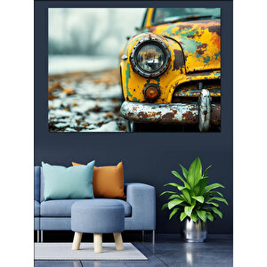 Sarı Eski Model Araba Dekoratif Kanvas - Mdf Ahşap Tablo 25x35 cm