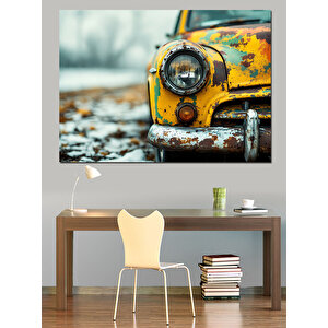 Sarı Eski Model Araba Dekoratif Kanvas - Mdf Ahşap Tablo