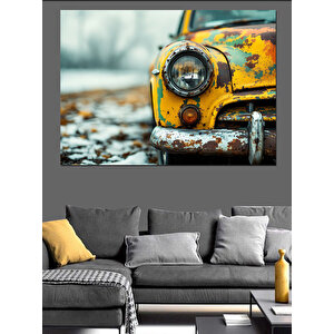 Sarı Eski Model Araba Dekoratif Kanvas - Mdf Ahşap Tablo