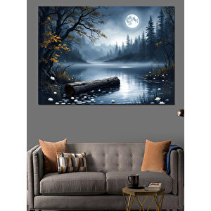 Gölde Ay Işığı Sandal Dekoratif Kanvas - Mdf Ahşap Tablo 35x50 cm