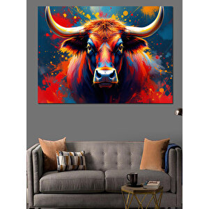 Soyut Renkli Boğa Portresi Dekoratif Kanvas - Mdf Ahşap Tablo 100x140 cm