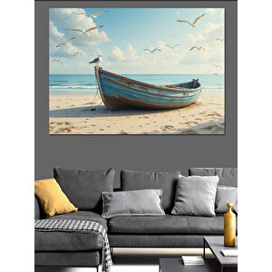 Kumsalda Terkedilmiş Kayık Dekoratif Kanvas - Mdf Ahşap Tablo