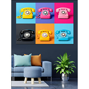 Renkli Retro Telefonlar Dekoratif Kanvas - Mdf Ahşap Tablo 35x50 cm