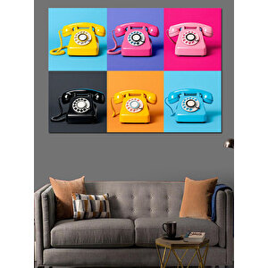 Renkli Retro Telefonlar Dekoratif Kanvas - Mdf Ahşap Tablo 35x50 cm