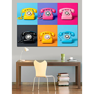 Renkli Retro Telefonlar Dekoratif Kanvas - Mdf Ahşap Tablo 35x50 cm