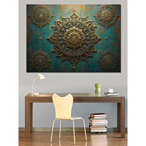 Altın Kabartmalı Mandala Motifi Dekoratif Kanvas - Mdf Ahşap Tablo 50x70 cm