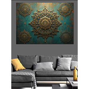 Altın Kabartmalı Mandala Motifi Dekoratif Kanvas - Mdf Ahşap Tablo 50x70 cm