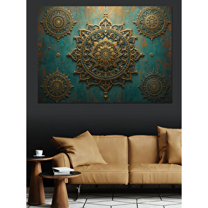 Altın Kabartmalı Mandala Motifi Dekoratif Kanvas - Mdf Ahşap Tablo 50x70 cm