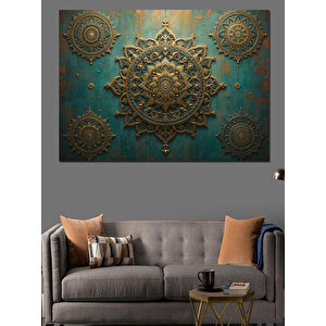 Altın Kabartmalı Mandala Motifi Dekoratif Kanvas - Mdf Ahşap Tablo