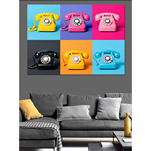 Renkli Retro Telefonlar Dekoratif Kanvas - Mdf Ahşap Tablo