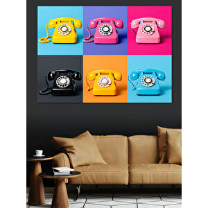 Renkli Retro Telefonlar Dekoratif Kanvas - Mdf Ahşap Tablo
