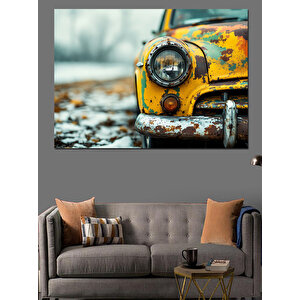 Sarı Eski Model Araba Dekoratif Kanvas - Mdf Ahşap Tablo 35x50 cm