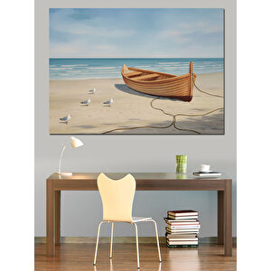 Kumsalda Kayık Dekoratif Kanvas - Mdf Ahşap Tablo 35x50 cm