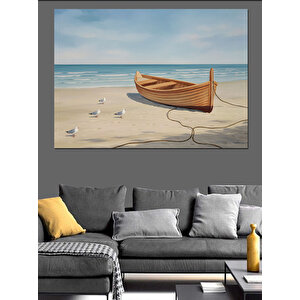 Kumsalda Kayık Dekoratif Kanvas - Mdf Ahşap Tablo 35x50 cm