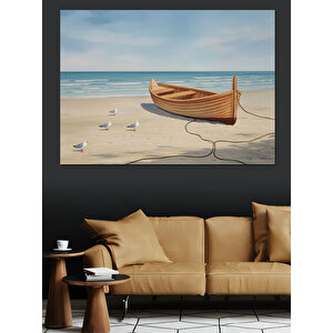 Kumsalda Kayık Dekoratif Kanvas - Mdf Ahşap Tablo 35x50 cm