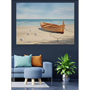 Kumsalda Kayık Dekoratif Kanvas - Mdf Ahşap Tablo