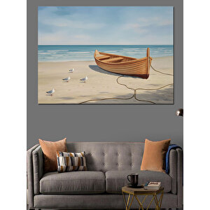 Kumsalda Kayık Dekoratif Kanvas - Mdf Ahşap Tablo