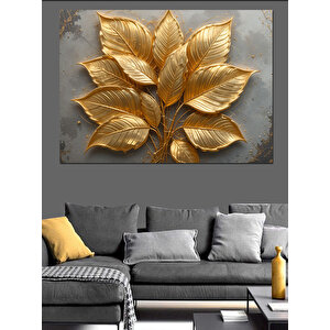 Altın Yapraklı Sanatsal Tasarım Dekoratif Kanvas - Mdf Ahşap Tablo 100x140 cm