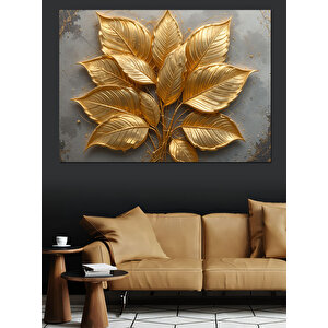Altın Yapraklı Sanatsal Tasarım Dekoratif Kanvas - Mdf Ahşap Tablo 100x140 cm