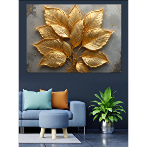 Altın Yapraklı Sanatsal Tasarım Dekoratif Kanvas - Mdf Ahşap Tablo 100x140 cm