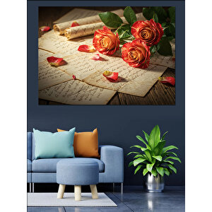 Gül Yapraklı Mektup Masası Dekoratif Kanvas - Mdf Ahşap Tablo 50x70 cm