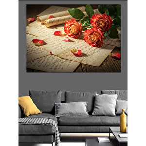 Gül Yapraklı Mektup Masası Dekoratif Kanvas - Mdf Ahşap Tablo