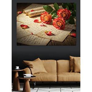 Gül Yapraklı Mektup Masası Dekoratif Kanvas - Mdf Ahşap Tablo