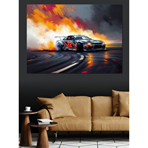 Yarışan Alevli Araba Dekoratif Kanvas - Mdf Ahşap Tablo