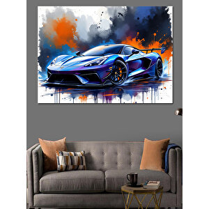 Soyut Mavi Yarış Arabası Dekoratif Kanvas - Mdf Ahşap Tablo 70x100 cm
