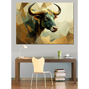 Soyut Geometrik Boğa Çizimi Dekoratif Kanvas - Mdf Ahşap Tablo 25x35 cm
