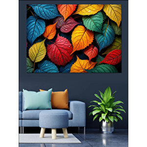 Renkli Doku Yaprak Kompozisyonu Dekoratif Kanvas - Mdf Ahşap Tablo 100x140 cm
