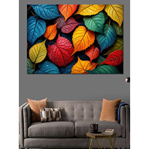 Renkli Doku Yaprak Kompozisyonu Dekoratif Kanvas - Mdf Ahşap Tablo 100x140 cm