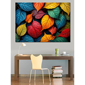 Renkli Doku Yaprak Kompozisyonu Dekoratif Kanvas - Mdf Ahşap Tablo 100x140 cm