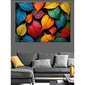 Renkli Doku Yaprak Kompozisyonu Dekoratif Kanvas - Mdf Ahşap Tablo