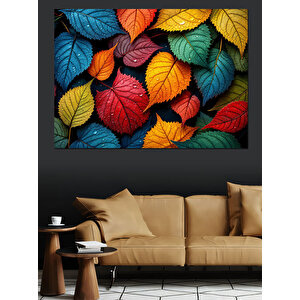 Renkli Doku Yaprak Kompozisyonu Dekoratif Kanvas - Mdf Ahşap Tablo