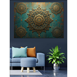 Altın Kabartmalı Mandala Motifi Dekoratif Kanvas - Mdf Ahşap Tablo