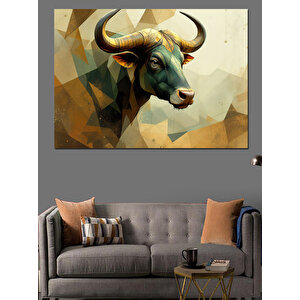 Soyut Geometrik Boğa Çizimi Dekoratif Kanvas - Mdf Ahşap Tablo 70x100 cm