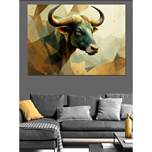 Soyut Geometrik Boğa Çizimi Dekoratif Kanvas - Mdf Ahşap Tablo 70x100 cm