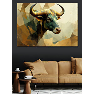 Soyut Geometrik Boğa Çizimi Dekoratif Kanvas - Mdf Ahşap Tablo