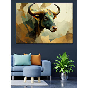 Soyut Geometrik Boğa Çizimi Dekoratif Kanvas - Mdf Ahşap Tablo
