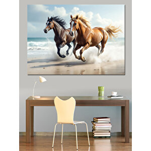 Kumsalda Koşan Atlar Dekoratif Kanvas - Mdf Ahşap Tablo