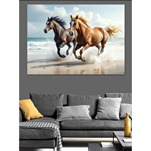 Kumsalda Koşan Atlar Dekoratif Kanvas - Mdf Ahşap Tablo