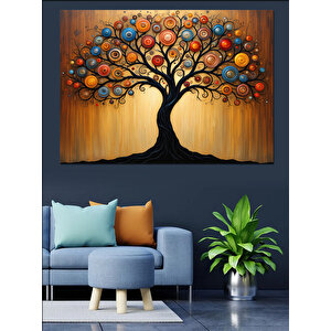 Soyut Renkli Ağaç Dekoratif Kanvas - Mdf Ahşap Tablo 100x140 cm